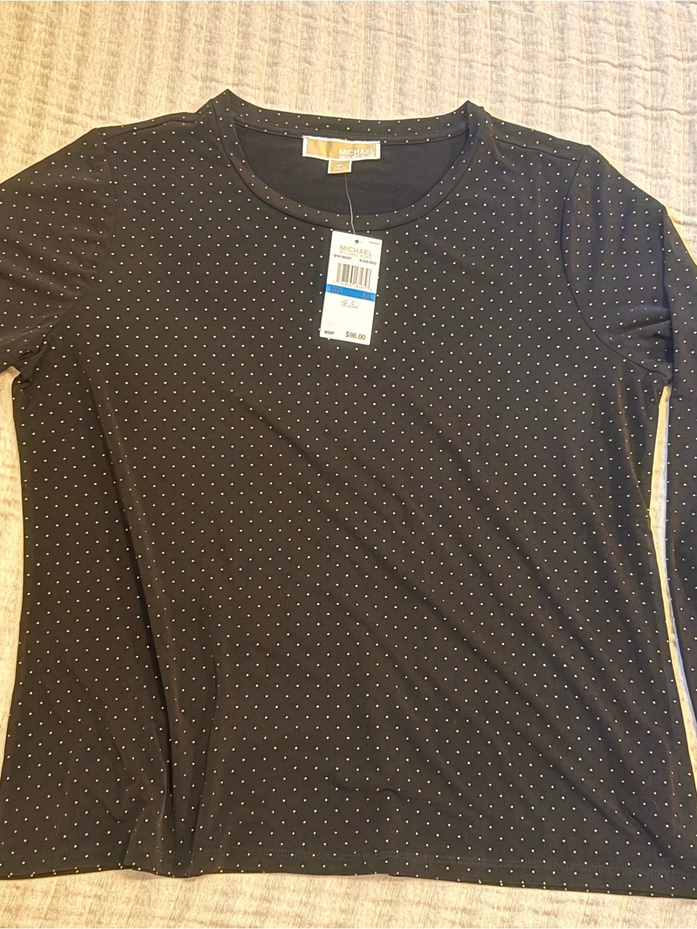 MICHAEL KORS Black Long-Sleeve Gold Dot Top -NWT